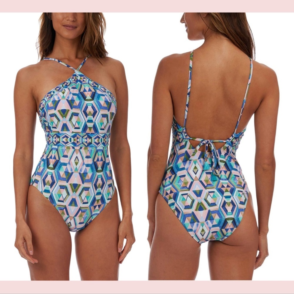 NEW La Blanca [ 14 US ] Riviera Renewal High Neck Mio One‎ Piece Swimsuit